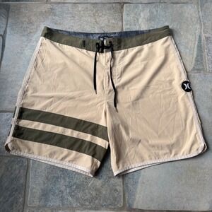 Hurley Board Shorts Size 36 Khaki Olive Surf Swim Trunks 2 Pocket‎ 7.5" Inseam